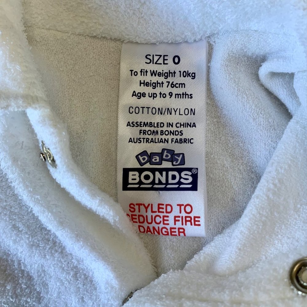 BONDS AUSTRALIA Vintage Baby Romper 6-9 Mos 0 White Playsuit Terry Cloth NEW - Picture 6 of 8